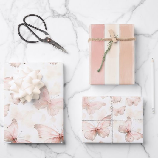 Mooi Roze Vlinders Verjaardag Inpakpapier Vel (Voorkant)