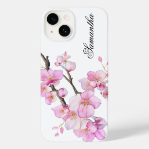 Mooi roze waterverf kersenbloesems script Case-Mate iPhone 14 hoesje