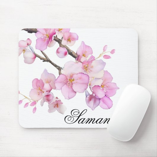 Mooi roze waterverf kersenbloesems script muismat (Met muis)