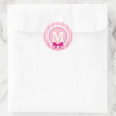 Mooi Roze Wit Ontwerp Gepersonaliseerd Monogram Ronde Sticker (Tas)