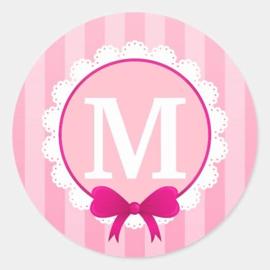 Mooi Roze Wit Ontwerp Gepersonaliseerd Monogram Ronde Sticker (Voorkant)