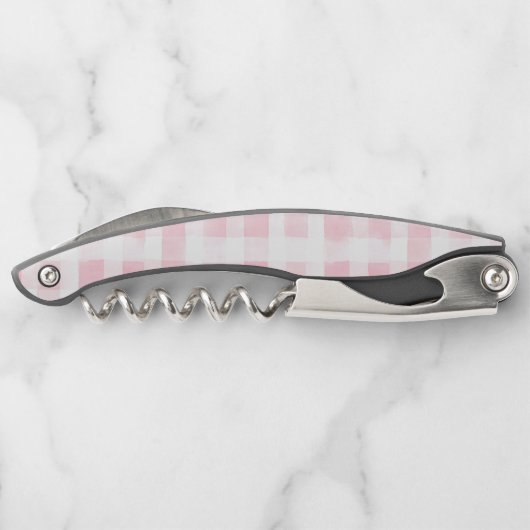 Mooi roze witte geruite strepen bruidsdouche kurkentrekker (Achterkant)