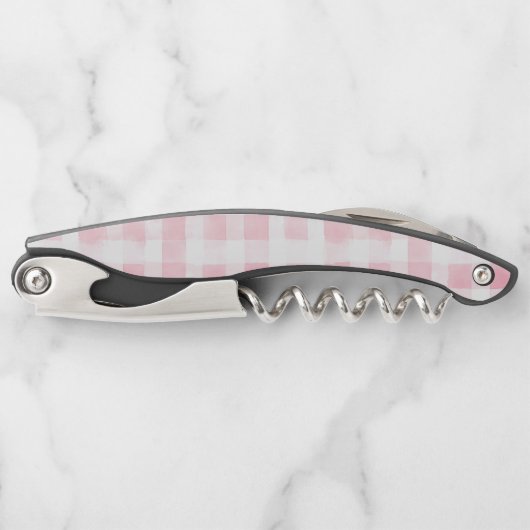 Mooi roze witte geruite strepen bruidsdouche kurkentrekker (Voorkant)