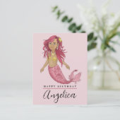 Mooi Roze Zeemeermin Gelukkige Verjaardag Aangepas Briefkaart (Staand voorkant)