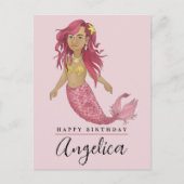 Mooi Roze Zeemeermin Gelukkige Verjaardag Aangepas Briefkaart (Voorkant)