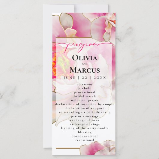 Mooi Scarlet Pioen Bloemen Trouwprogramma (Voorkant)