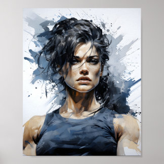 Mooi schetsportret van Vrouw Bodybuilder Poster