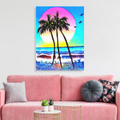 Mooi schilderij van zonsondergang op het strand canvas afdruk (Insitu (Woonkamer))
