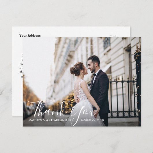 Mooi script | bruiloft dank u briefkaart (Voorkant / Achterkant)