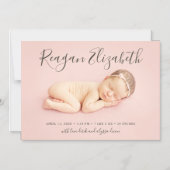 Mooi script Magnetische foto geboorte aankondiging (Voorkant)