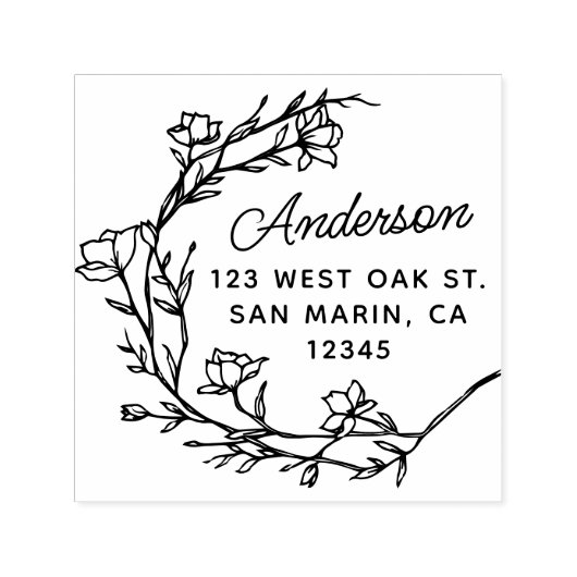 Mooi script met de hand getekend bloemenretouradre  zelfinktende stempel (Design)