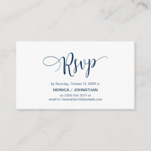 Mooi script, Navy Blue, RSVP reageren Informatiekaartje