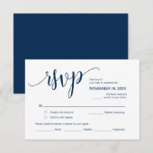 Mooi script, RSVP, Navy Blue, Reageer Informatiekaartje (Voorkant / Achterkant)