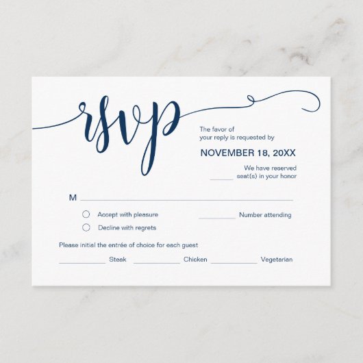 Mooi script, RSVP, zwart, Reageer Informatiekaartje (Voorkant)