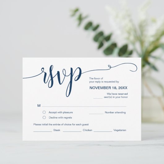 Mooi script, RSVP, zwart, Reageer Informatiekaartje (Staand voorkant)