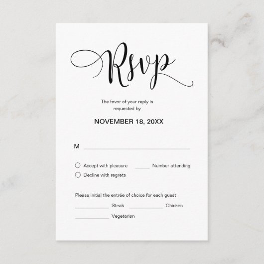 Mooi script, viering RSVP, zwart, reageren Informatiekaartje (Voorkant)