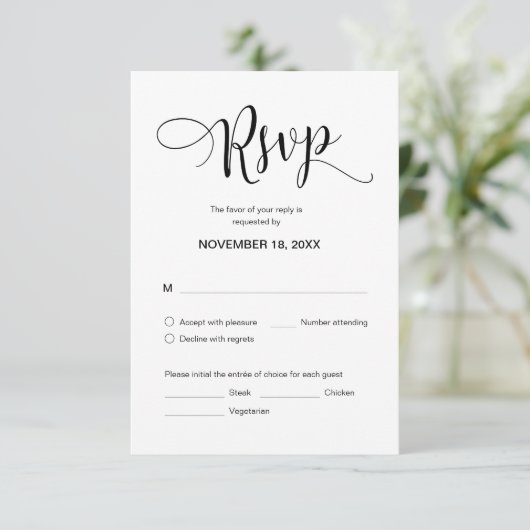 Mooi script, viering RSVP, zwart, reageren Informatiekaartje (Staand voorkant)