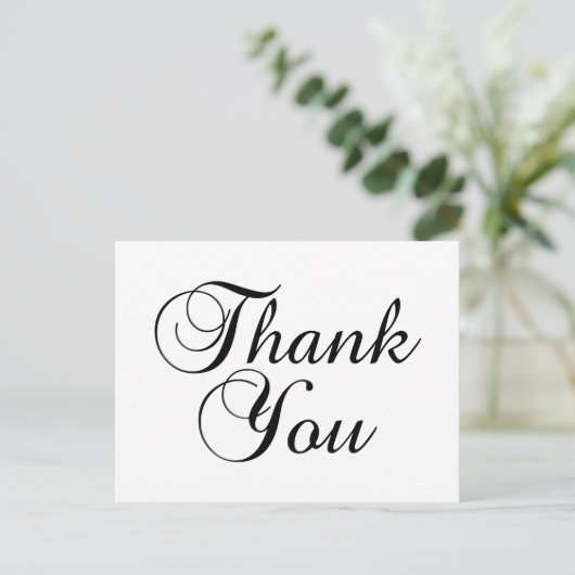 Mooi script zwart-wit bedankt briefkaart (Staand voorkant)
