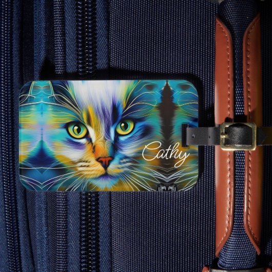 Mooi Siamese Kitten blauw groen goud Bagagelabel (Voorkant Insitu 4)