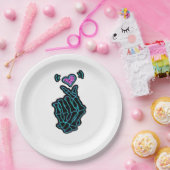 Mooi skelet handen met een hartsignaal voor H Papieren Bordje (Feest)