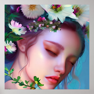 Mooi sprookjesbloemen in haar fantasie kunst   poster