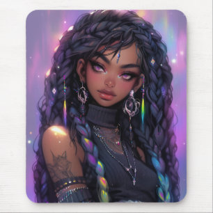 Mooi stijlvol gevlochten haar anime meisje muismat