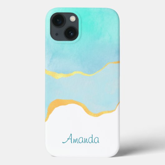 Mooi Tropisch Groen Blauw met gouden Grens Case-Mate iPhone Case (Achterkant)