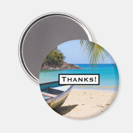 Mooi tropisch strand met een rowboot bedankt magneet (Voorkant / Achterkant)