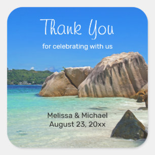 Mooi tropisch Zee Rocky Coastline Wedding Vierkante Sticker