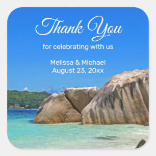 Mooi tropisch Zee Rocky Coastline Wedding Vierkante Sticker