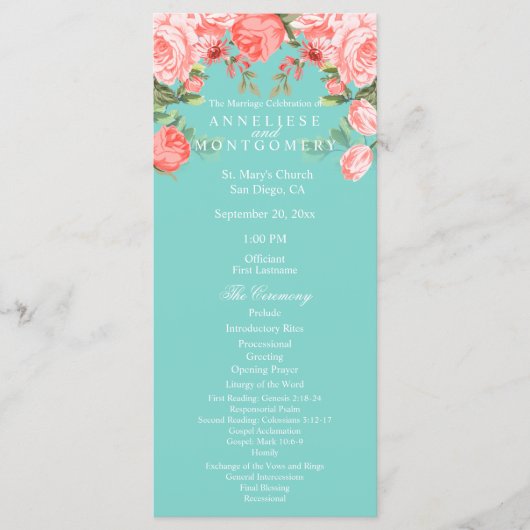 Mooi Turquoise en Koraal Bloemendesign - Programma (Voorkant)