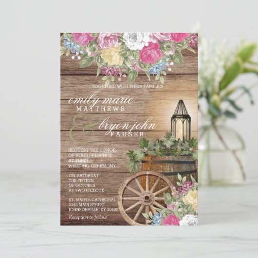 Mooi Verweerd Hout met Kleurrijke Bloemen Kaart (Staand voorkant)