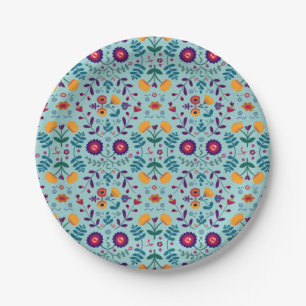 Mooi Volkskunst Bloemen Patroon Papieren Bordje