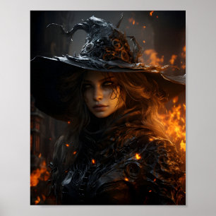 Mooi Vrouw Halloween Heks Geweldige Portret Poster