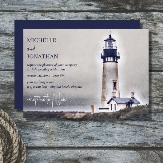 Mooi vuurtoren Nautical Beach Wedding Kaart