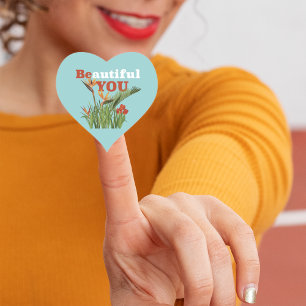 Mooi wees je Oranje bloemige zeeschuim groen Hart Sticker