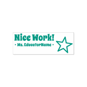 "Mooi werk!" + Aangepaste leerassistent-naam Zelfinktende Stempel