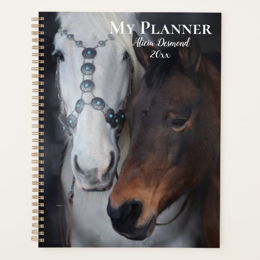 Mooi, wit Arabisch paard met kou Planner (Voorkant)