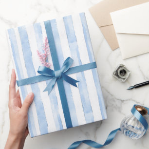 Mooi wit blauw geruit strepen bruidsdouche cadeaupapier