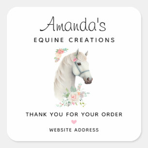 Mooi wit paard Boho bloemenbedrijf Vierkante Sticker