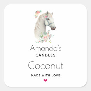 Mooi wit paard Boho bloemenkaars bedrijf Vierkante Sticker