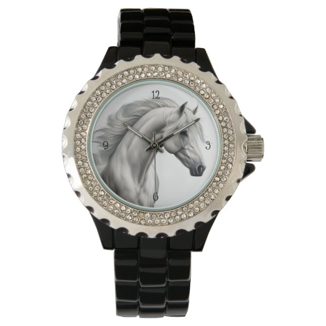 Mooi wit paard hoofd horloge (Voorkant)