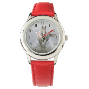 Mooi wit paard in mist horloge