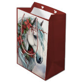Mooi wit paard met rode bloemen kerst medium cadeauzakje (Achterkant Gekanteld)