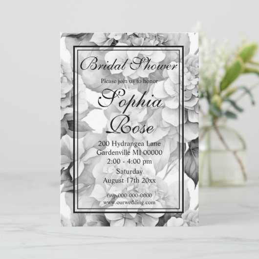 Mooi witte zwarte bloem waterverf bruidsdouche kaart (Staand voorkant)