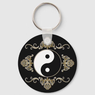 Mooi Yin Yang-ontwerp in zwart-wit en goud Sleutelhanger