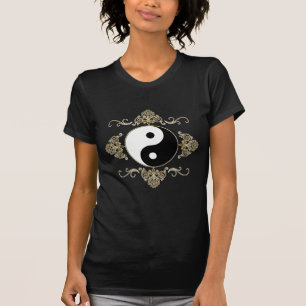 Mooi Yin Yang-ontwerp in zwart-wit en goud T-shirt