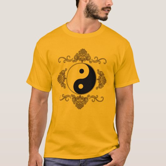 Mooi Yin Yang-ontwerp in zwart-wit en goud T-shirt (Voorkant)