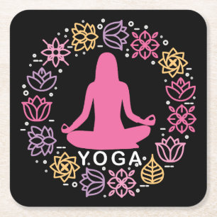 Mooi Yoga Pose Floral Design Vierkante Kartonnen Onderzetter
