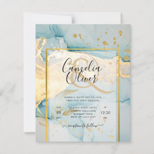 Mooi Zee Glass Gold Wedding Invite Turquoise